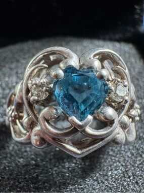 Sterling Silver 925 Aquamarine Filigree
Statement Ring Vintage Size 6.5